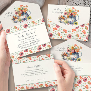 Baby ist am Brodeln Florale Teekanne Babyparty All In One Einladung