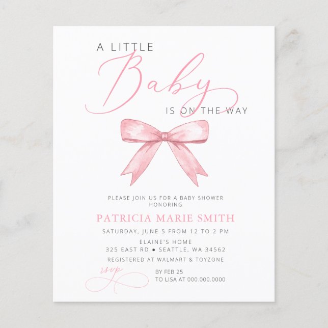 Baby ist auf der WAY Pink Bow Girl Babydusche (Vorderseite)