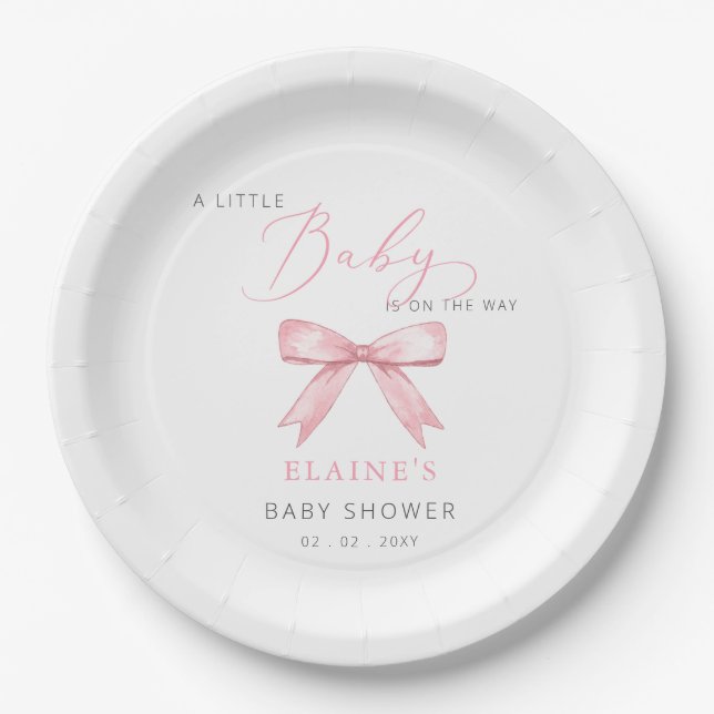 Baby ist auf der WAY Pink Bow Girl Babydusche Pappteller (Vorderseite)