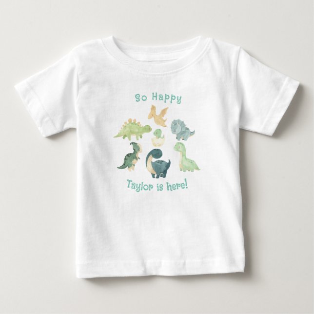 Baby ist da! Niedlich Dinosaurier Personalisiert T-shirt (Vorderseite)
