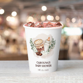 Baby ist das Brewing Greenery Coffee Baby Shower Pappbecher