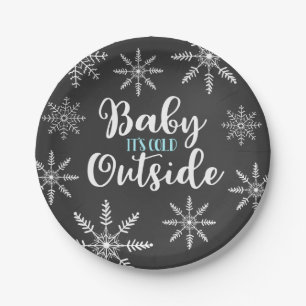 Baby ist es kalte äußere Babyparty-Schneeflocke Pappteller
