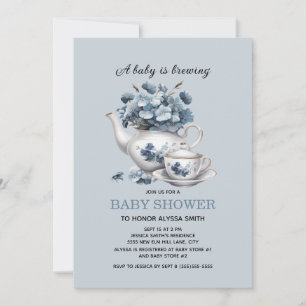 Baby ist im Anflug Blau Floral Baby Junge Einladung
