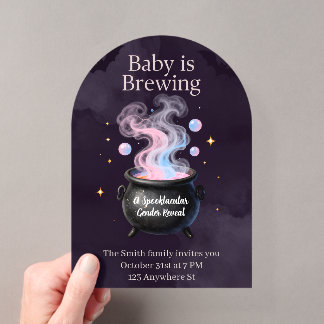 Baby ist im Anflug Hexenkessel Halloween Geschlech Acryleinladungen