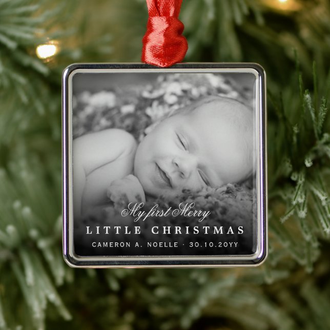 Baby ist mein erstes, fröhliches, kleines, Niedlic Silbernes Ornament (Baum)