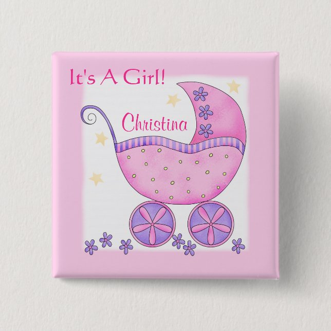 Baby "It a Girl" Name Personalisiert Abzeichen But Button (Vorderseite)