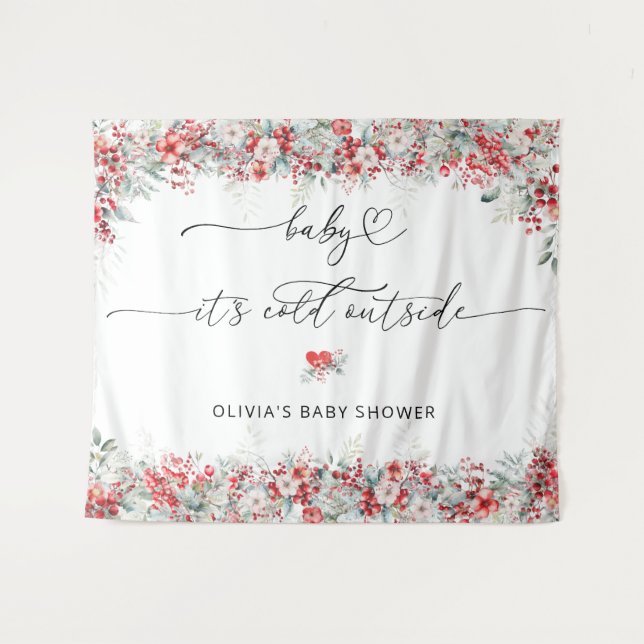 Baby it Cold Outdoor Winter Floral Wandteppich (Vorderseite (Horizontal))
