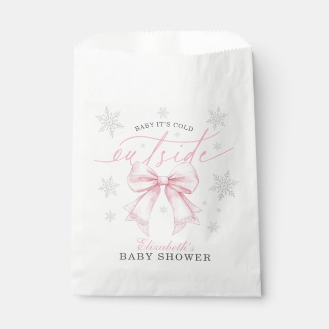 Baby It’s Cold Outside Pink Bow Winter Baby Shower Geschenktütchen (Vorderseite)