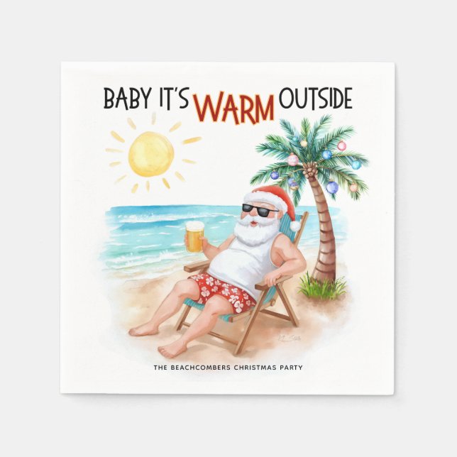 Baby It’s Warm Outside Tropical Christmas Santa Serviette (Vorderseite)