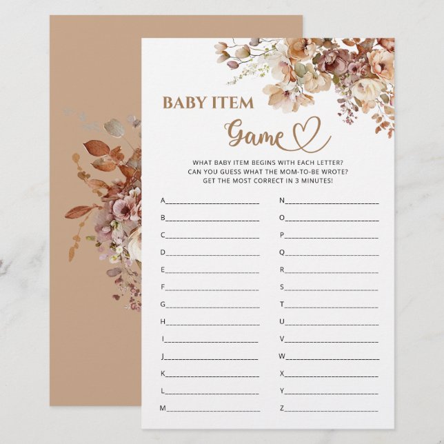 Baby Item Game Baby in Bloom Baby Dusche (Vorne/Hinten)