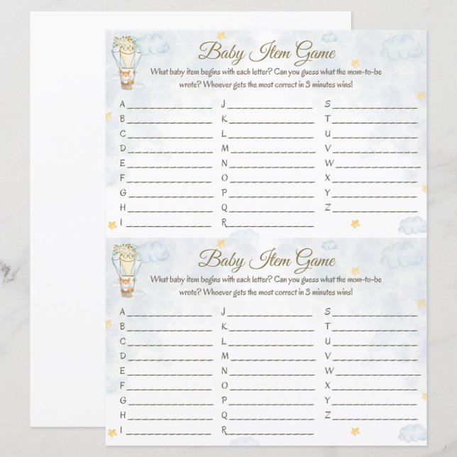 Baby Item Game - Hot Air Balloon Design (Vorne/Hinten)