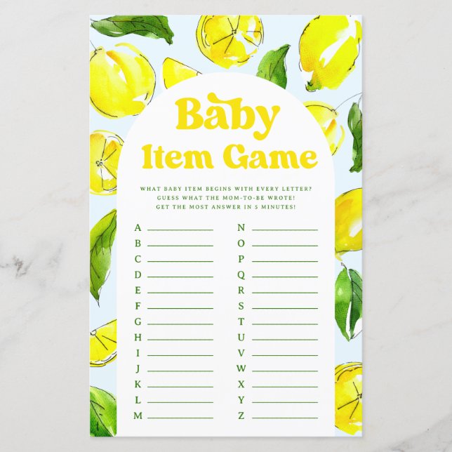Baby Item Game Lemon Retro Baby Dusche (Vorderseite)