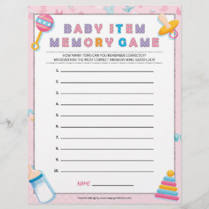 Baby Item Memory Game [Baby Basics Pink] Briefbogen