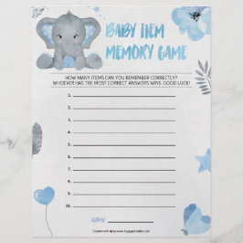 Baby Item Memory Game [Baby Elephant [blau] Briefbogen