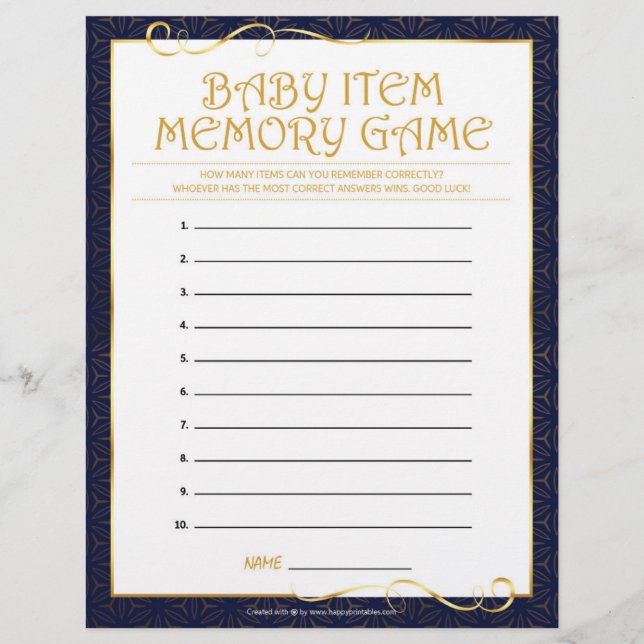 Baby Item Memory Game [Golden Blue] Briefbogen (Vorderseite)