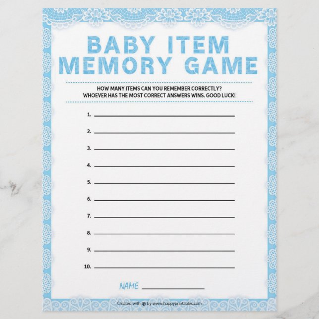 Baby Item Memory Game [Luxury Lace [blau] Briefbogen (Vorderseite)