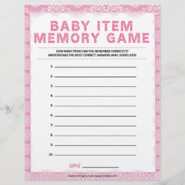 Baby Item Memory Game [Luxury Lace [Pink] Briefbogen