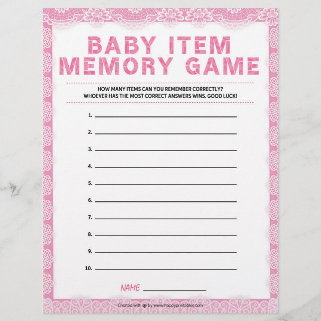 Baby Item Memory Game [Luxury Lace [Pink] Briefbogen (Vorderseite)