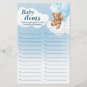 Baby Items Alphabet Blue Bear Baby Showspiel Flyer