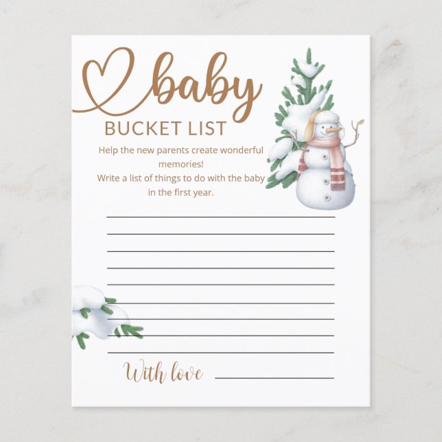 Baby its Cold Outdoor Baby Shower Bucket List (Vorderseite)