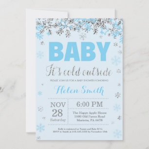 Baby its Cold Outdoor Blue Silver Boy Baby Shower Einladung