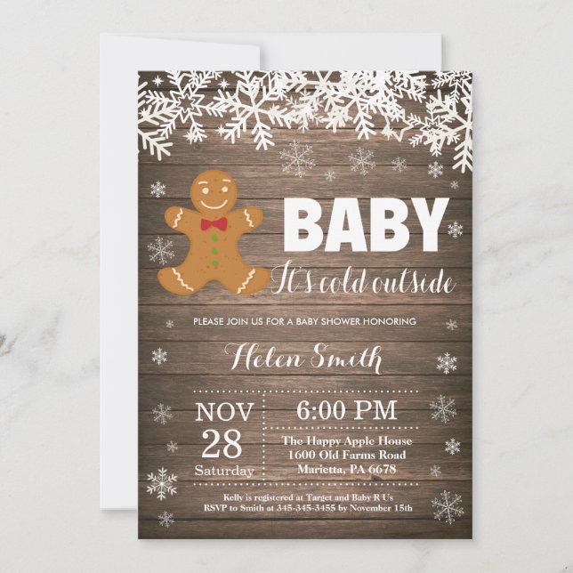 Baby its Cold Outdoor Gingerbread Man Baby Shower Einladung (Vorderseite)