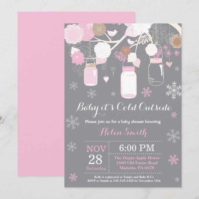 Baby its Cold Outdoor Mason Jar Baby Shower Einladung (Vorne/Hinten)