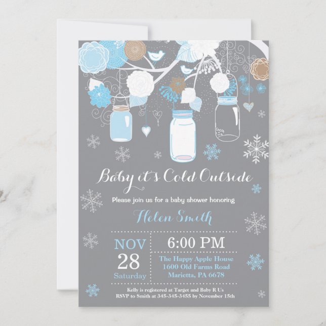 Baby its Cold Outdoor Mason Jar Baby Shower Einladung (Vorderseite)