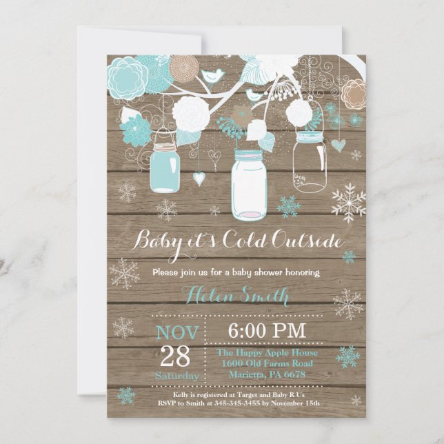 Baby its Cold Outdoor Mason Jar Baby Shower Einladung (Vorderseite)