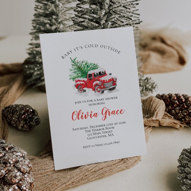 Baby its Cold Outdoor Red Truck Baby Shower Einladung (Von Creator hochgeladen)