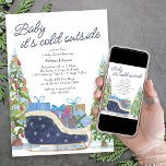 Baby its Cold Outdoor Vintage Sleigh Baby Dusche Einladung<br><div class="desc">Vintage Weihnachten Baby Dusche Einladung mit "Baby its Cold Outside" in lässiger handgeschriebener Schrift. Dieses festliche Aquarelldesign besticht durch einen Schlitten mit Geschenken, einen dekorierten Weihnachtsbaum und schneebedeckte Pinien in Blau und Weiß. Ideal für die festliche Urlaubssaison. Bitte stöbern Sie in meiner Weihnachtskollektion für passende Artikel oder schreiben Sie mir,...</div>