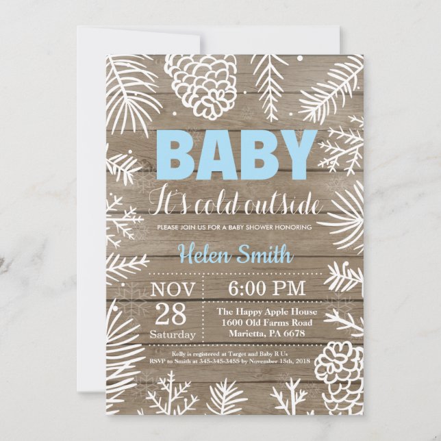 Baby its Cold Outdoor Winter Boy Baby Shower Einladung (Vorderseite)