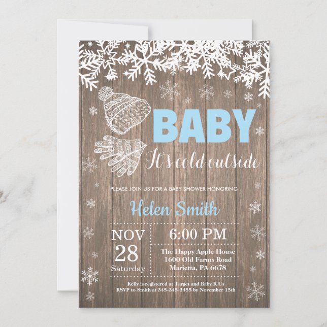 Baby its Cold Outdoor Winter Boy Baby Shower Einladung (Vorderseite)