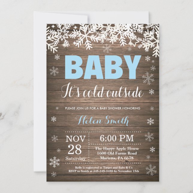 Baby its Cold Outdoor Winter Boy Baby Shower Einladung (Vorderseite)