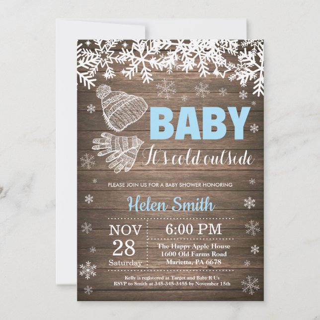 Baby its Cold Outdoor Winter Boy Baby Shower Einladung (Vorderseite)