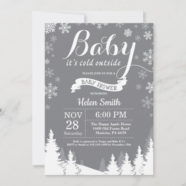 Baby its Cold Outdoor Winter Forest Baby Shower Einladung (Vorderseite)