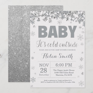 Baby its Cold Outdoorsilber and Gray Baby Shower Einladung