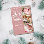 Baby Its Cold Outside 3 Photo Girl Holiday Birth Ankündigung<br><div class="desc">A stylish 3 photo collage holiday birth announcement card for you to personalize with your special 3 photos in gold frames,  holiday message,  names,  and birth stats. The reverse features falling snowflakes. You can customize the background color to match your holiday theme. Designed by Thisisnotme©</div>