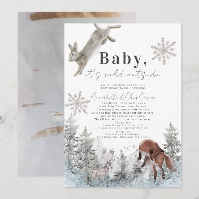 Baby It's Cold Outside Animals Baby Shower by Mail Einladung (Vorne/Hinten)