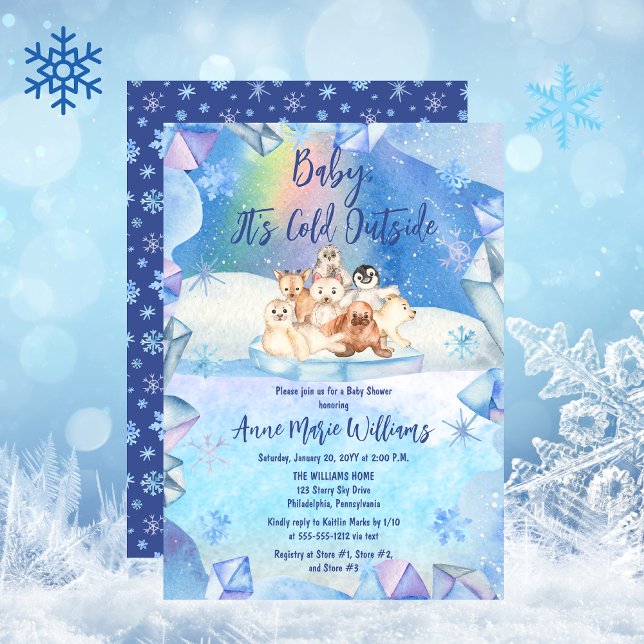 Baby It's Cold Outside Arctic Animals Baby Shower Einladung ("Baby, It's Cold Outside" Arctic Animals Boy Baby Shower Invitation)