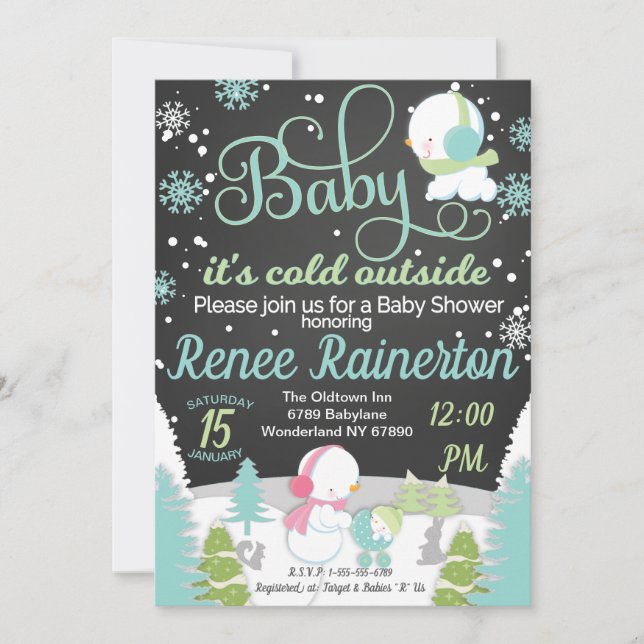 Baby It's Cold Outside Baby Dusche Chalkboard Einladung (Vorderseite)