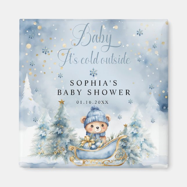 Baby It's Cold Outside Baby Shower Boy Favors Magnet (Vorne)