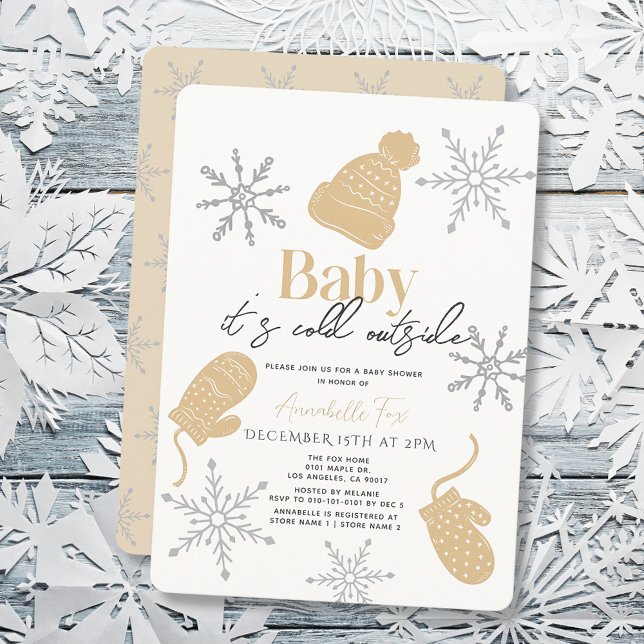 Baby It's Cold Outside Beig Beanie Baby Shower Einladung (Von Creator hochgeladen)