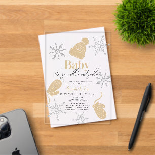 Baby It's Cold Outside Beige Mützen-Baby-Party Acryleinladungen