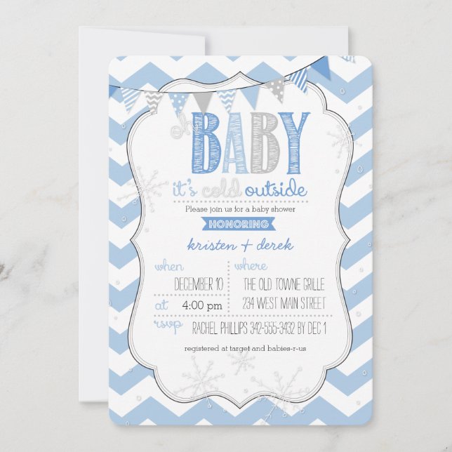 Baby It's Cold Outside Blue Baby Dusche laden Einladung (Vorderseite)