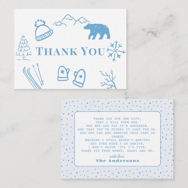 Baby It's Cold Outside Blue Baby Shower Thank You Mitteilungskarte (Vorne/Hinten)