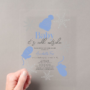 Baby It's Cold Outside Blue Beanie Boy Baby Shower Acryleinladungen