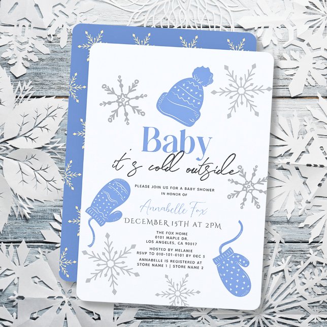 Baby It's Cold Outside Blue Beanie Boy Baby Shower Einladung (Von Creator hochgeladen)