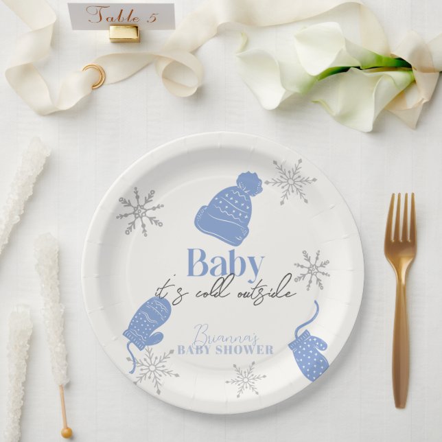 Baby It's Cold Outside Blue Beanie Boy Baby Shower Pappteller (Hochzeit)