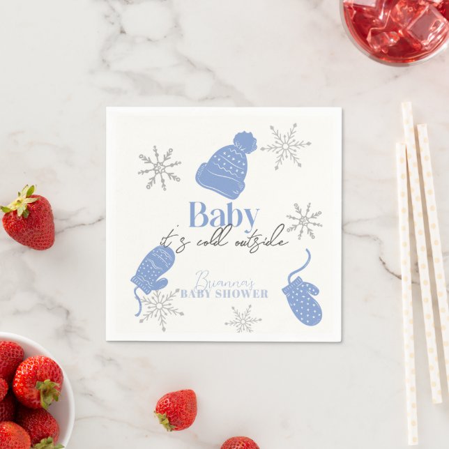 Baby It's Cold Outside Blue Beanie Boy Baby Shower Serviette (Beispiel)